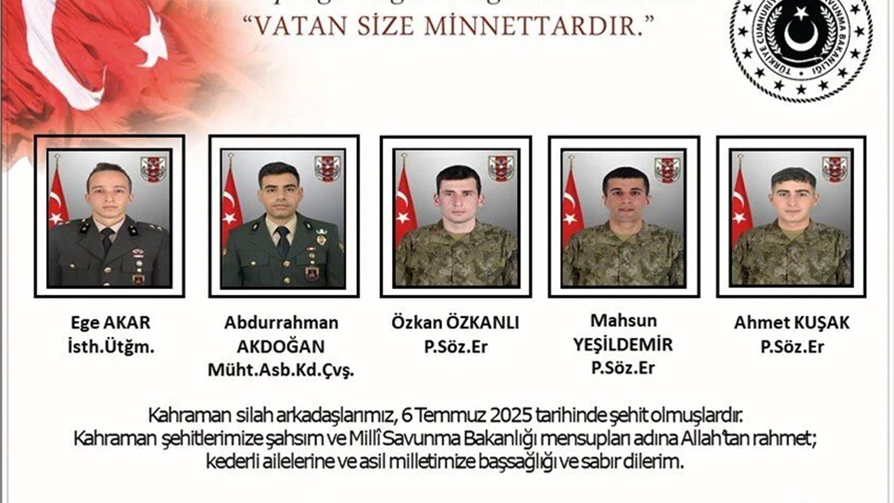 Pençe-Kilit Harekâtı’nda Acı Kayıp, 5 Askerimiz Metan Gazı Nedeniyle Şehit Oldu